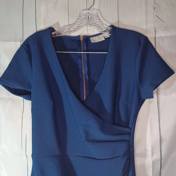 Bisou Bisou v-neck faux wrap asymmetrical blue dress - Picture 2 of 10